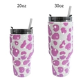 Pink and white rhinestone encrusted stainless steel tumblers in 20oz and 30oz sizes - Rose Cow Print