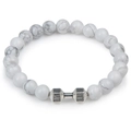 White turquoise marble bead bracelet with silver dumbbell charm featuring Live Lift engraving - Howlite Silver