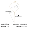 Schema dimensioni della collana a Y in acciaio oro 18K con catena 41+5cm e goccia da 15cm - Stile Zirconia a Forma di Y Oro (JDN0305044)