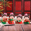 Set of four cute Tang Dynasty lady figurines in traditional attire for Chinese home decor - Large Flute Dance Drum Book Combination (1056-1)