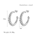 Detailed view of silver stainless steel C-hoop earrings with beaded bubble texture 28mm - Silver Beaded Texture