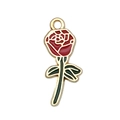 3D enamel red rose pendant in gold finish with green leaves for DIY jewelry making - Rose Charm 23x10mm (19018)