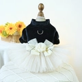 Elegant pet wedding dress with black velvet top, white tulle skirt and pearl floral accents - Hepburn Wedding Dress