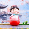 Pink Chinese princess figurine in resin for desktop and cake decoration ornament - Tang Dynasty Maiden with Drum Large