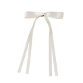 Elegant white satin oversized bow hair clip with long ribbons on a white background - Ribbon Duckbill Clip / Off White