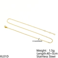Macro detail of a 0.1cm gold stainless steel chain with length and weight specs - 0.3mm Flat Gold Cross Necklace