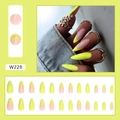 Set unghie finte a mandorla francese con motivi a V giallo neon e rosa carne - Giallo caldo fresco (W228) (Tipo di colla)
