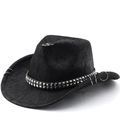 Cappello da cowboy classico in pelle nera con borchie punk e dettagli ad anelli metallici - M (56-58cm) / Stile Borchia Nera