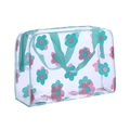 Transparent PVC toiletry bag with floral print and teal handles for cosmetics - Green