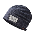 Detalle de gorro de punto azul marino con parche ROCK y bordado SPORT naranja - Ajustable / Azul Marino Jaspeado (Modelo Ultra Suave Cuatro Estaciones)
