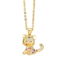 Chique vergulde cartoon kattenketting hanger met kleurrijke micro-ingelegde zirkoonstenen - Halloween Kittens