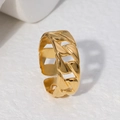 Anello aperto a catena cubana in oro lucido in acciaio inossidabile stile hip hop - US 7 / Oro