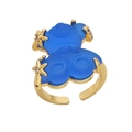 Adjustable gold bear ring featuring blue matte finish and sparkling star accents - Dark Blue