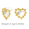 Detailed view of hollow heart stud earrings in 18K gold brass with cubic zirconia - Oval Zirconia Beaded Hollow Heart