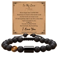 Detail of beaded men's bracelet with black matte stones and tiger eye on greeting card - To My Love