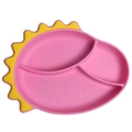 Pink and yellow dinosaur silicone divided plate for baby feeding, safe food-grade material - Dinosaur Divided Plate / Pink