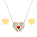 Elegant gold heart jewelry set featuring red crystal necklace and matching stud earrings - Rose Gold (KS138534-KLX)