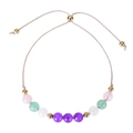 Adjustable woven bracelet with multi-color natural stones and gold metal beads - 6mm Bead / Purple Green White & Pink