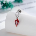 Orecchino per cartilagine argento con pendente a rombo in zircone rosso - Pezzo Singolo / Rosso (A1047-4#)