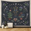 Detailed botanical moon phase tapestry hanging in a cozy room with floral illustrations - 73x95CM Short Plush / CX01-2 (Black Botanical Moon Phase)