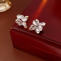 Macro shot of silver butterfly earrings with marquise-cut zircons in a red gift box - 925 Silver Needle / Silver