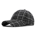 Classic black and white checkered tweed baseball cap with premium woven texture style - Adjustable / Black