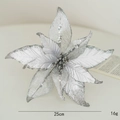 Fiore di stella di Natale artificiale argento 25cm con glitter e paillettes decor - Bianco