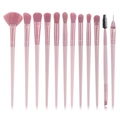 Set di 13 pennelli da trucco rosa professionali per occhi e viso su sfondo bianco - Stile a testa curva rosa da 12 pezzi