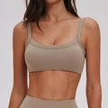 Khaki Sport-BH mit breiten Trägern und mattem Elastikgewebe für Yoga und Fitness - S / Kamelbraun