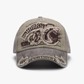 Casquette de baseball vintage en coton délavé avec broderie requin et visière déchirée - Réglable / Gris Vert et Gris Foncé