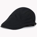 Classic black retro ivy cap for men featuring adjustable side metal buckles and twill cotton - Black
