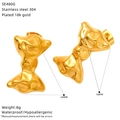 Detailed size chart of 18k gold plated hammered bow earrings with 24x16mm dimensions - Liquid Metal Long Drop Style (SE480G)