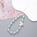 Pink and mint green heart beaded phone strap with acrylic pearls for women - Pink And Blue Heart Beaded (K2593)