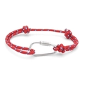 Bracciale in corda intrecciata RPET rossa con chiusura a moschettone in metallo argento - N. 06 Rosso con puntini blu e bianchi