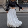 Detail of white satin maxi skirt with high-shine texture and sleek silhouette design - XS / White