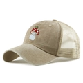 Vintage gewaschene Trucker-Cap mit Pilz- und Frosch-Stickerei und atmungsaktivem Netz - Einheitsgröße / Khaki