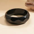 Bracelet rétro géométrique en acrylique noir avec design épais à facettes multiples - Noir Facetté