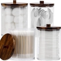 Set of 4 transparent acrylic storage jars with dark wood lids for cotton swabs - 4pcs Set - 4 Round Jars with Black Wood Lid