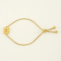 Gold stainless steel adjustable bracelet featuring a square letter S pendant - Letter S / Gold