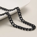 Collier chaîne cubaine en acier inoxydable noir poli pour homme au style hip-hop tendance - Noir 7,0 mm de large 45 cm de long