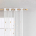 White sheer curtain with gold Christmas tree embroidery and eyelet ring header - 140*245cm / Yellow