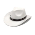 White wool felt cowboy hat with brown leather band and silver bull head metal accessory - M (56-58cm) / White