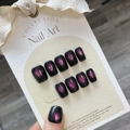 Handgemachte schwarz-rosa Katzenaugen-Nägel zum Aufkleben mit Galaxie-Effekt - Extra Klein (XS) / Schwarz Rosa Lichtjagendes Katzenauge
