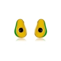 Cute avocado stud earrings in 925 sterling silver with green enamel and gold finish - Avocado