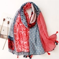 Böhmischer Schal mit floralem Geometriemuster und Fransen für Damen im Ethno-Stil - Mehrfarbiges Patchwork Geometrisches Blumenmuster (SL2210-009)