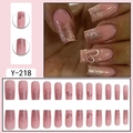 Unghie finte quadrate sfumate rosa con glitter, motivi a cuore e decorazioni a stella - Stile Stella Cuore Paillettes Oro Rosa Nude (Y-218)