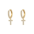 Elegant gold earrings with letter T pendant and micro-set sparkling white zircons - Letter T / Gold
