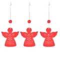 Three red wooden Christmas angel ornaments with Merry Christmas engraving and white ropes - Red Angel * 3