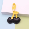 Faux leather cherry keychain in black heart shape with yellow leaf and metal clip - Yellow Stem Black Fruit