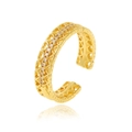Chic gold-plated open ring with hollow heart patterns and sparkling crystal accents - J1047 (Hollow Heart With Pavé)